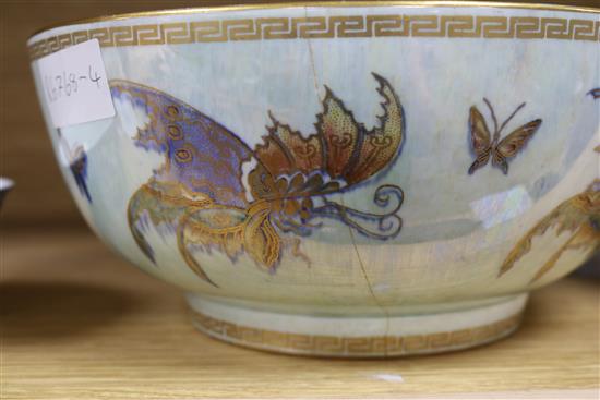 A Wedgwood iridescent lustre bowl and a Cantonese dish bowl diameter 27cm